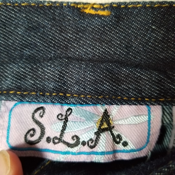 Vintage Y2K 90s Dark Wash High Rise Wide Leg Jean with Studded Grommets Sz 11/12 - Picture 10 of 12